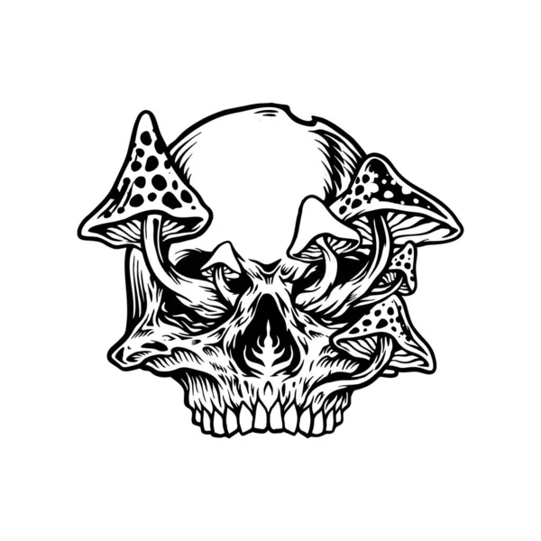 Hoofd Skull Mushrooms Illustraties Vector Illustraties Voor Werk Logo Mascotte — Stockvector