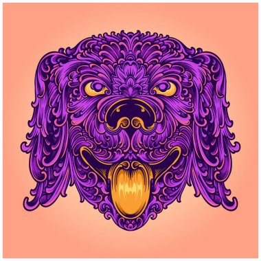 İş logonuz, ticari ürün tişörtünüz, çıkartmalarınız ve etiket tasarımlarınız, posteriniz, tebrik kartlarınız reklam şirketiniz veya markalarınız için klasik köpek kafası illüstrasyon vektör çizimleri