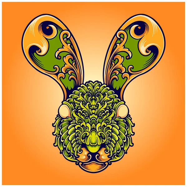 Funny Bunny Head Klassischen Ornament Illustration Vektor Illustrationen Für Ihre — Stockvektor