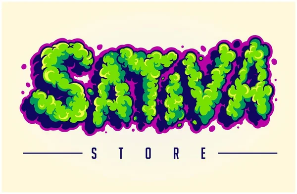 Lettering Word Sativa Smoke Weed Illustration Vector Illustrations Your Work — Stock Vector