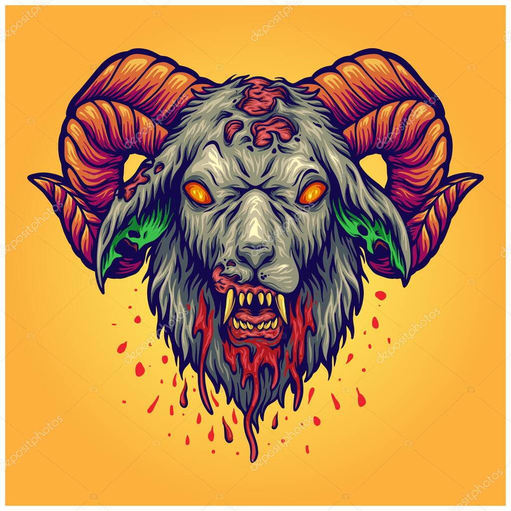 Creepy devil goat horn illustration vector illustrations for your work logo, merchandise t-shirt, stickers and label designs, poster, greeting cards advertising business company or brands