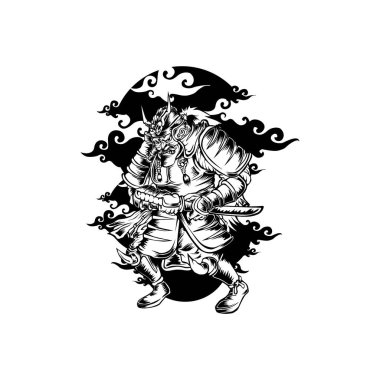 İş Logonuz için Japon Samuray Savaşçısı Vintage İllüstrasyon Vektör illüstrasyonları, maskot tişörtü, çıkartma ve etiket tasarımları, poster, tebrik kartı reklam şirketi veya markalar.