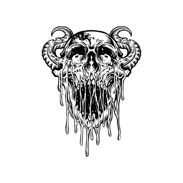 Horn Devil Zombie Skull Blood Silhouette Vector Illustraties Voor Werk — Stockvector