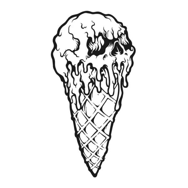 Ice Cream Skull Melt Silhouette Vector Ilustraciones Para Trabajo Logotipo — Archivo Imágenes Vectoriales