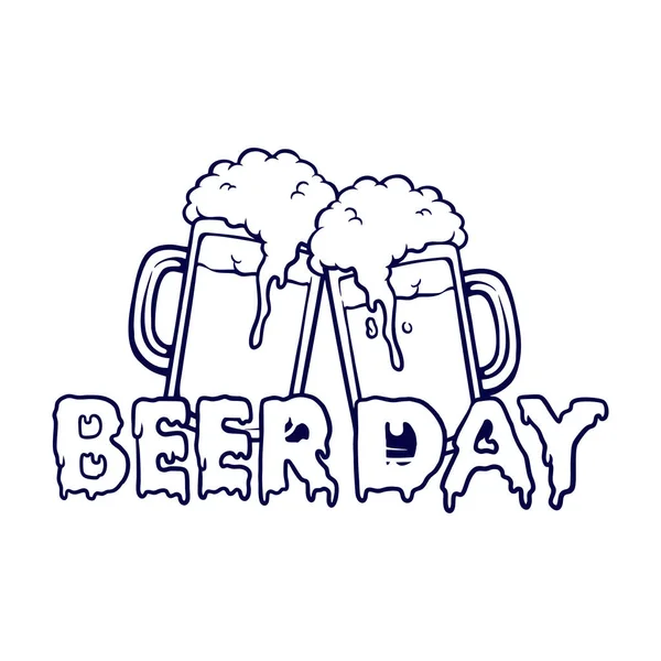 Joint Two Glass Beer Day Silhouette Vector Ilustrações Para Seu — Vetor de Stock