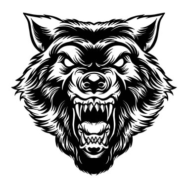 Siluet Kızgın Kurt Başı Dövme vektör çizimleri iş logonuz, ticari tişörtler, çıkartmalar ve etiket tasarımları, poster, tebrik kartları reklam şirketi veya markalar için