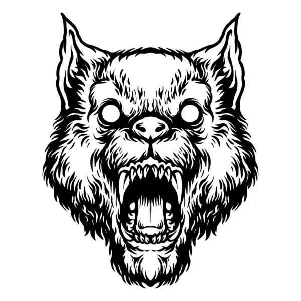 Monochrome Angry Wolf Head Clipart Vector Ilustraciones Para Logotipo Trabajo — Archivo Imágenes Vectoriales