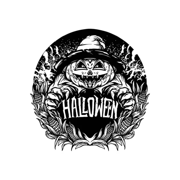 Страшный Хэллоуин Тыква Черно Белые Графические Векторные Иллюстрации Вашей Работы — стоковый вектор