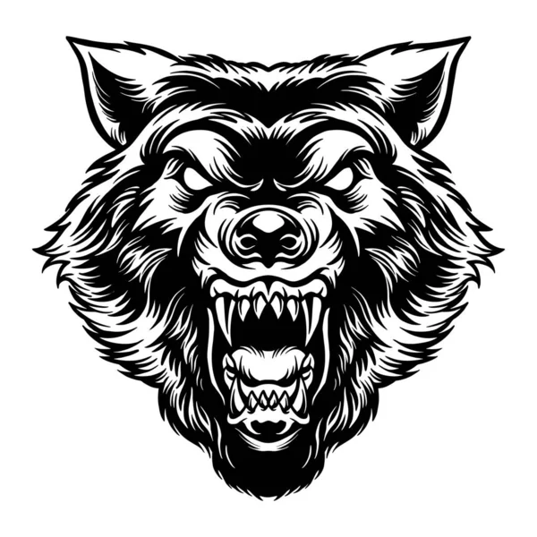 Silhouette Angry Wolf Head Tattoo Vektor Illusztrációk Munka Logó Áru — Stock Vector