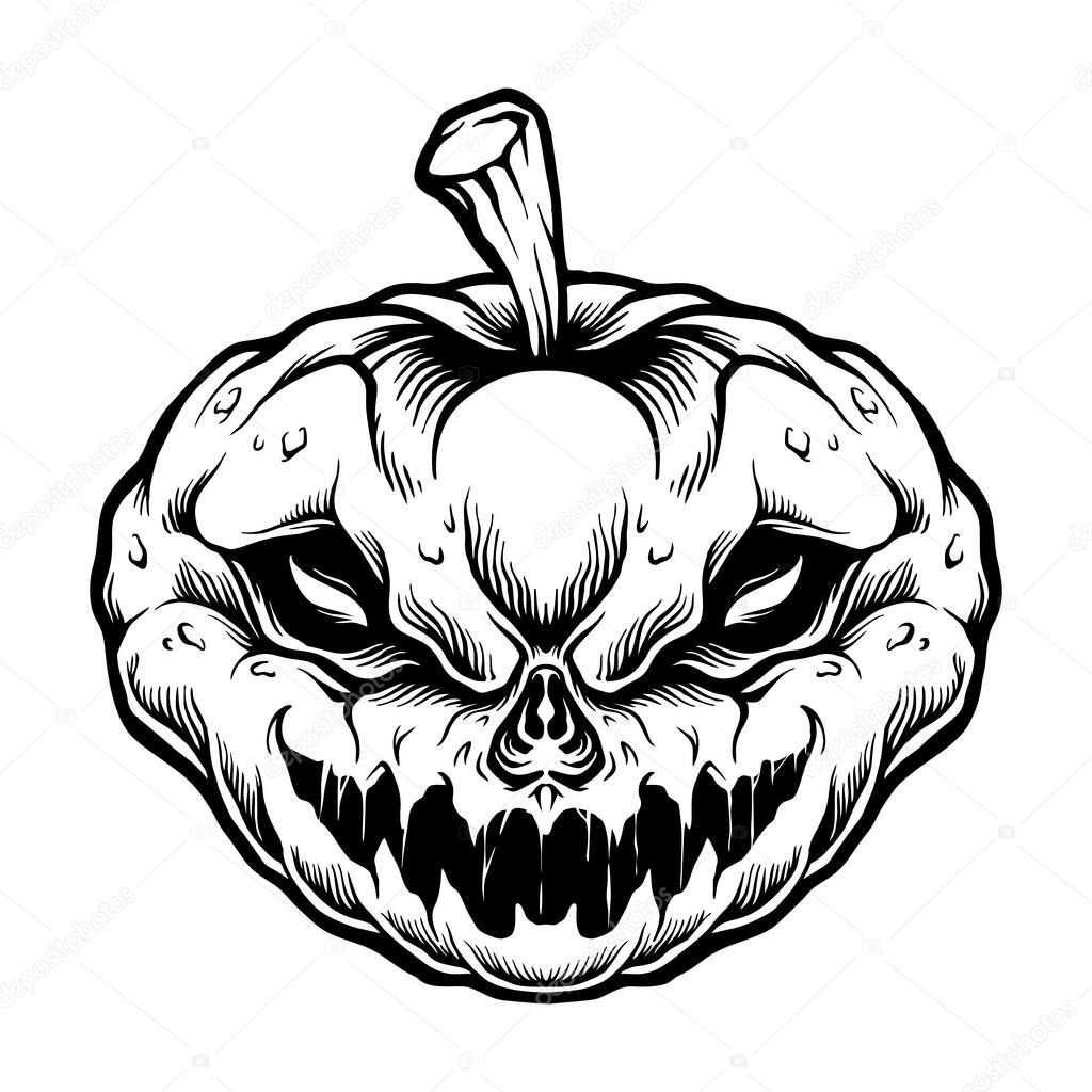 Pumpkin Spooky jack O Lantern Monochrome vector illustrations for your work logo, merchandise t-shirt, stickers and label designs, poster, greeting cards advertising business company or brands