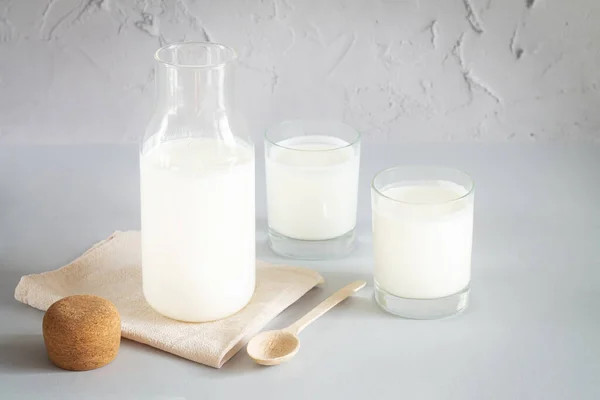 Frasco Vintage Com Cortiça Iogurte Caseiro Kefir Leite Fermentado Creme — Fotografia de Stock