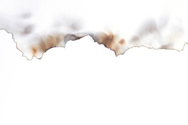 Yanmış eski yırtık kağıt kopyalama alanı ile beyaz arkaplan izole