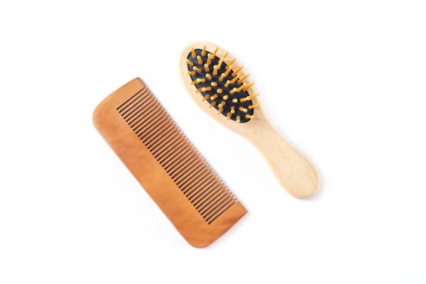 Wooden Hair Care Comb Massage Hair Brush Isolated White Background — Stock Photo, Image