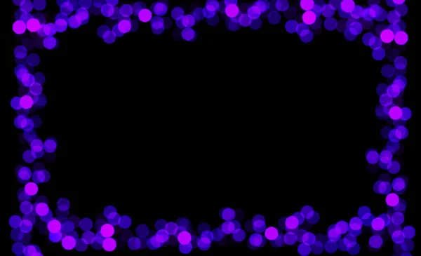 Purple Blue Bokeh Sparkling Lights Abstract Frame Isolated Black Background — Stock Photo, Image