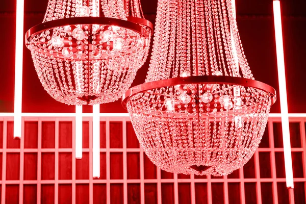 Beaux Lustres Cristal Plafond Rouge Luxe — Photo