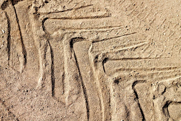 Kum yolundaki traktör ya da ATV lastik izi. Üst görünüm