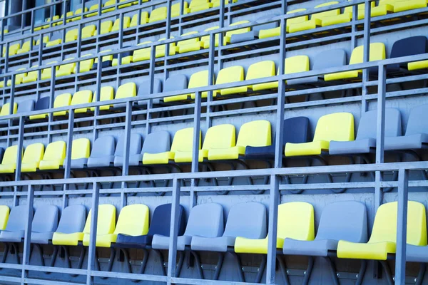 Empty Plastic Gray Yellow Seats Chairs Stadium — Stock Photo, Image