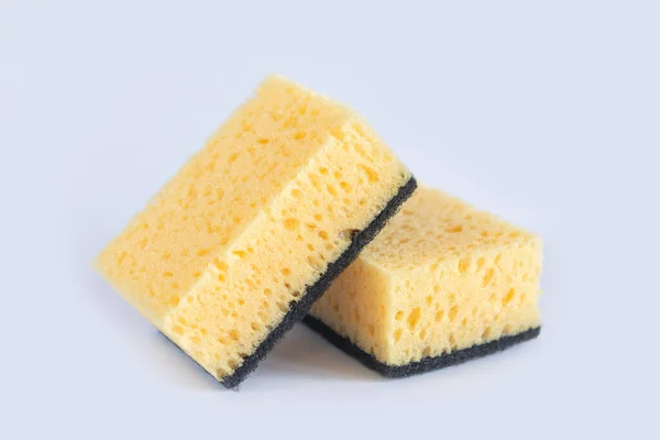 Two Yellow Sponges Washing Dishes Other Domestic Needs White Background — Stock Photo, Image