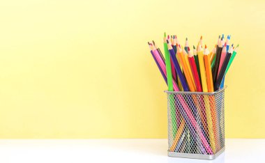 School and education template with group of colorful pencils. Back to school background