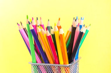 School, education and drawing background with group of colorful pencils. Back to school concept