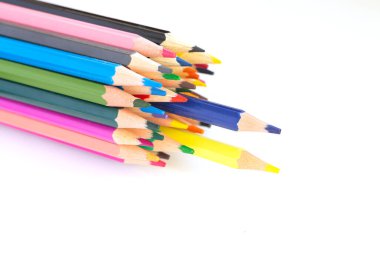 Set of multicolored rainbow pensils isolated on white background. Copy space