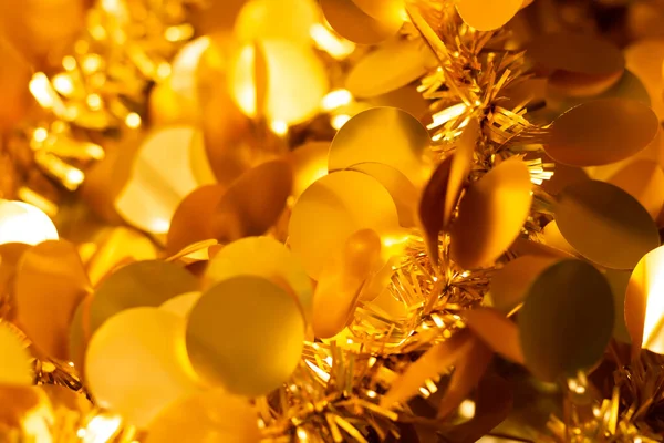 Christmas Golden Tinsel Xmas Tree Decoration Holiday Background — Photo
