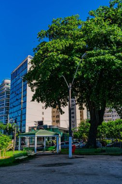 Rio de Janeiro, Brezilya - CIRCA 2021: Brezilya 'da bir şehirde binalarla gündüz vakti açık şehir manzarasının fotoğrafı