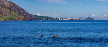 Rio de Janeiro, Brezilya - CIRCA 2021: Gün boyunca deniz, kum ve kayaların olduğu kıyı bölgesi
