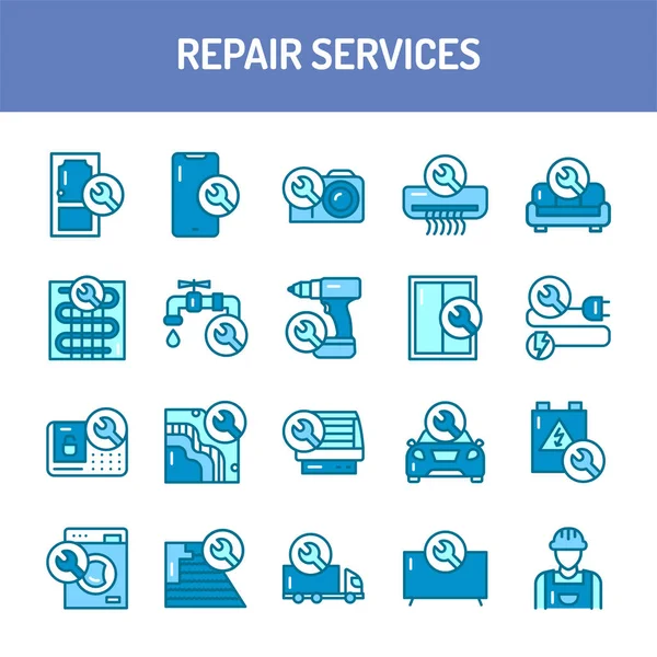 Repair Servises Line Icons Set Isolated Vector Element Outline Pictograms — Stock Vector