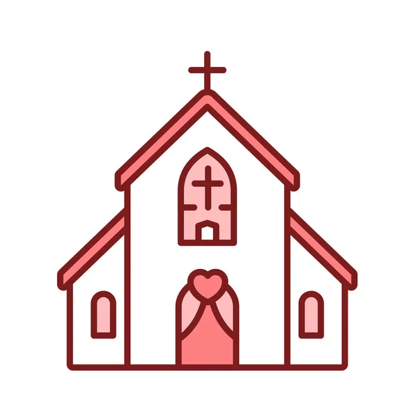 Icono de color de línea de construcción iglesia. Ceremonia de boda. — Vector de stock