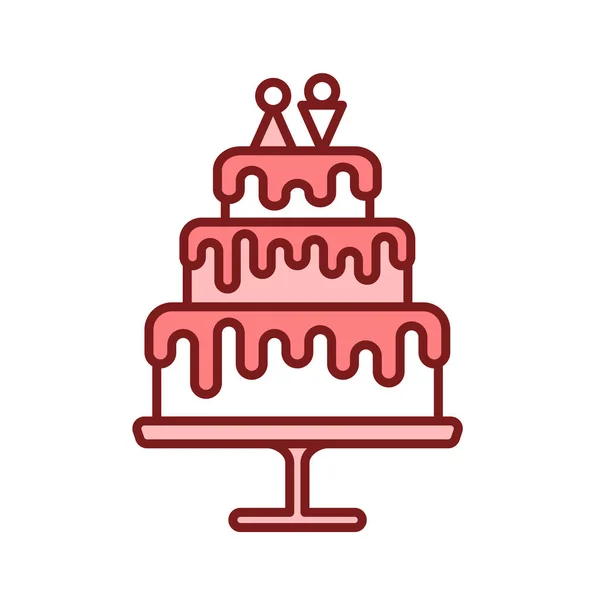 Gâteau de mariage ligne de dessert icône de couleur. Élément vectoriel isolé. — Image vectorielle