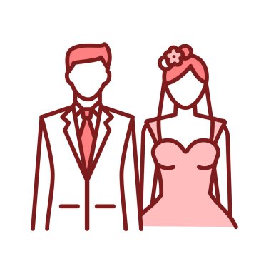 Gelin ve damat çizgisi renk simgesi. Düğün töreni..