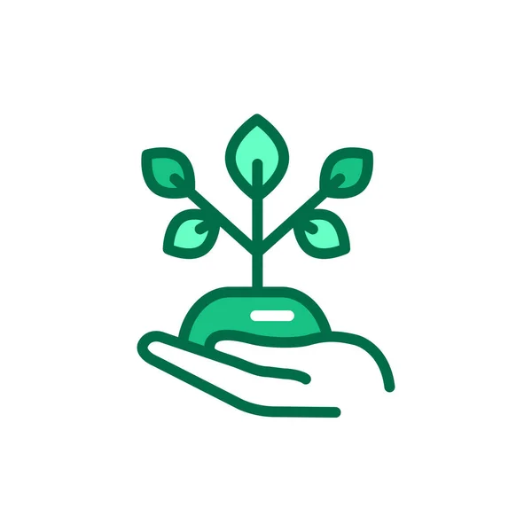 Plant in hand line icon. Isolated vector element. — Stock Vector