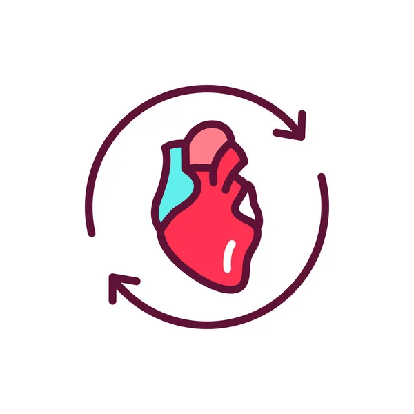 Ícone Linha Cores Transplante Cardíaco Elemento Vetorial Isolado Esboço Pictograma — Vetor de Stock