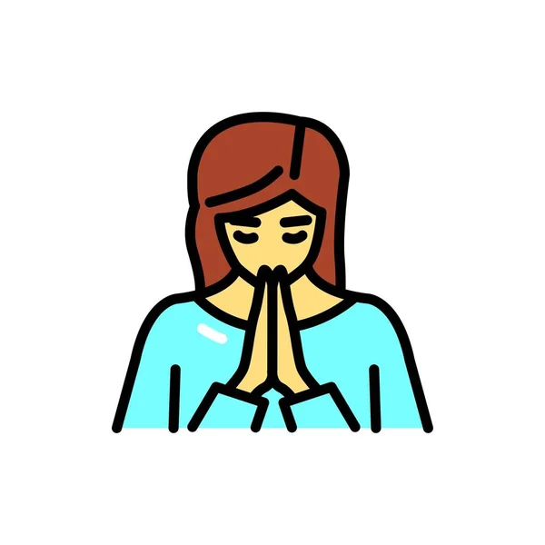 Жінка Молиться Значок Кольору Лінії Ізольований Векторний Елемент — стоковий вектор