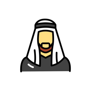 Arap adam geleneksel müslüman keffiyeh çizgi renk ikonu. İzole vektör elementi. Web sayfası, mobil uygulama, tanıtım için resim çizelgesi