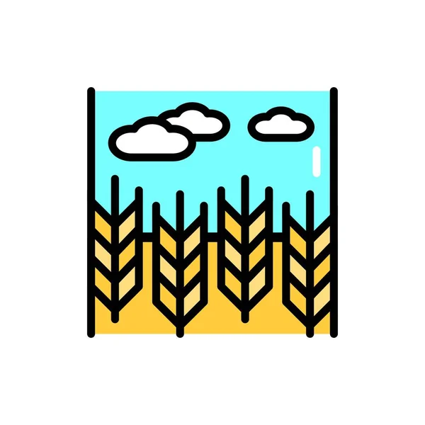 Wheat Field Blue Sky Line Color Icon Isolated Vector Element — стоковый вектор