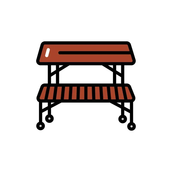 Wooden Table Bench Line Color Icon Outline Pictogram Web Page — Stock Vector