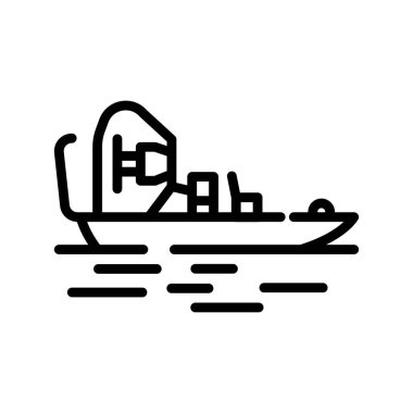 Airboat black line icon. Water activity.