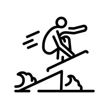 Skimboarding black line icon. Water activity.