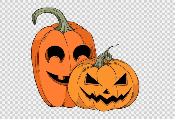 Smile Pumpkins Hand Draw Paint Brush Style Isolated Png Transparent — Stock Vector