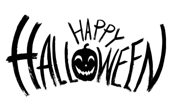 Glad Halloween Text Banner Med Leende Pumpa Handritad Borste Isolerad — Stock vektor