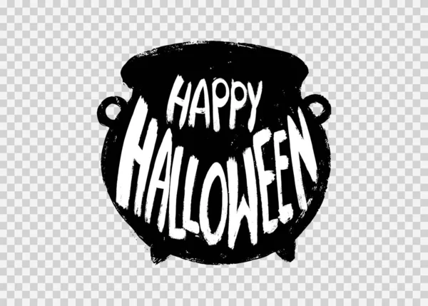 Happy Font Halloween All Interno Calderone Stile Pennello Disegnato Mano — Vettoriale Stock