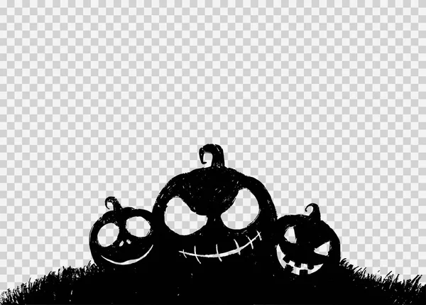 Halloween Feest Banner Met Zwarte Enge Pompoen Gezicht Gras Veld — Stockvector