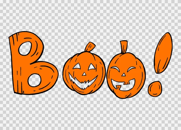 Boo Lettertype Met Glimlach Pompoen Hout Textuur Geïsoleerd Png Transparante — Stockvector