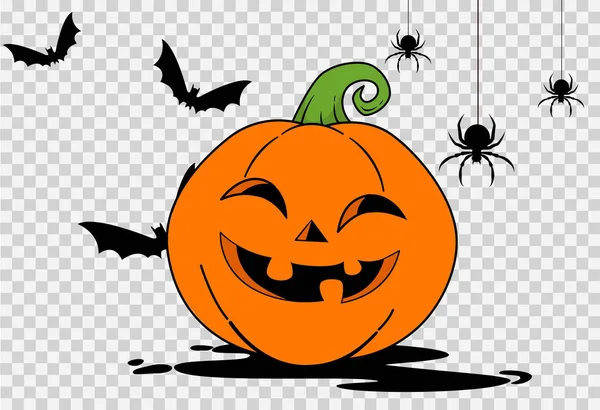 Halloween Party Background Smiles Pumpkin Looking Bats Spiders Isolated Png — Stock Vector