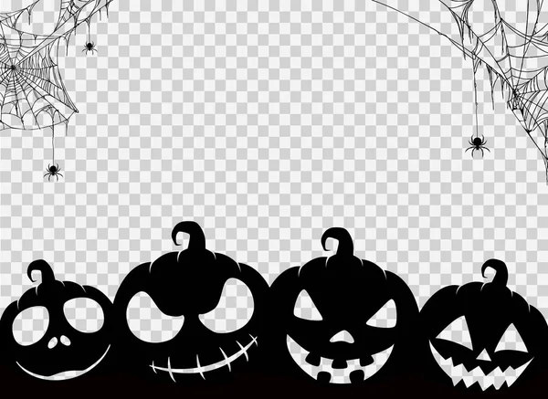 Felice Banner Halloween Con Spaventosa Faccia Zucca Ragno Appeso Ragnatele — Vettoriale Stock