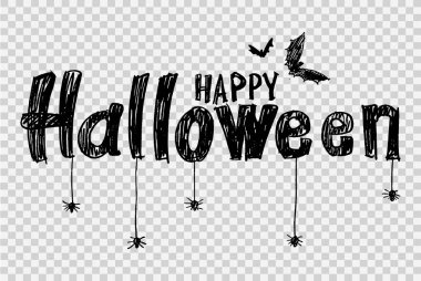 Mutlu cadılar bayramı mesajları, çim tarlasında gülümseyen balkabağı yüzlü, uçan yarasalar, örümcek ağı, png veya şeffaf arka planda izole edilmiş, satış şablonu, web sitesi, poster, vektör  