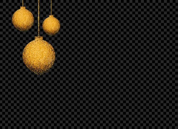 Zlaté Třpytky Částice Vánoční Koule Visící Shora Izolované Png Nebo — Stockový vektor