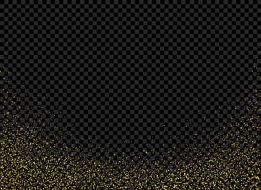Altın parlayan parçacıklar parlayan kar ve yıldız ışığıyla png veya şeffaf arkaplanda izole edilir. Noel, yeni yıl, doğum günleri ve lüks kartlar için grafiksel kaynaklar. Vektör illüstrasyonu 